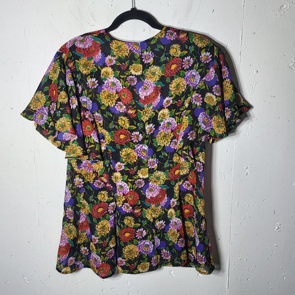 Vintage Sabino Floral Sheer Ruffle Button Up Blouse Size 10 Cottage Boho Spring - Picture 3 of 10